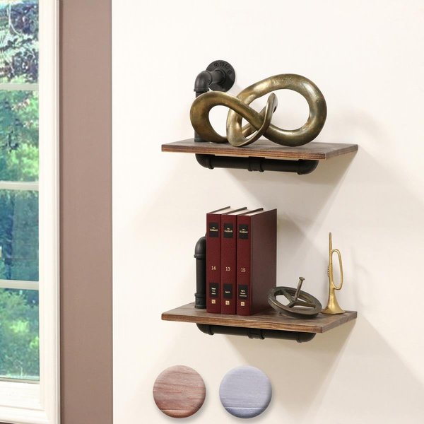 Warehouse Of Tiffany Dupliro Paired Weathered Wood & Black Pipe Wall Shelves- Brown 45-X2 BROWN